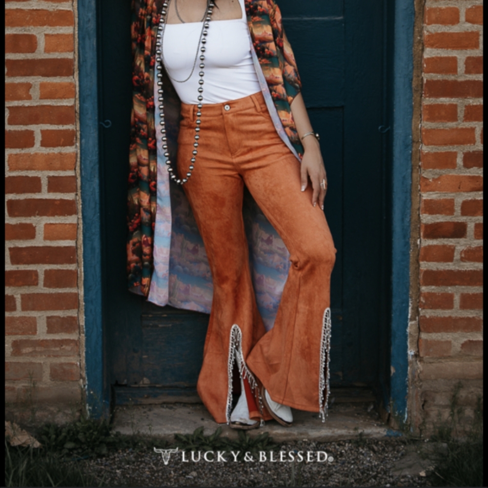NWT Lucky & Blessed Rust Suede Flare Pants